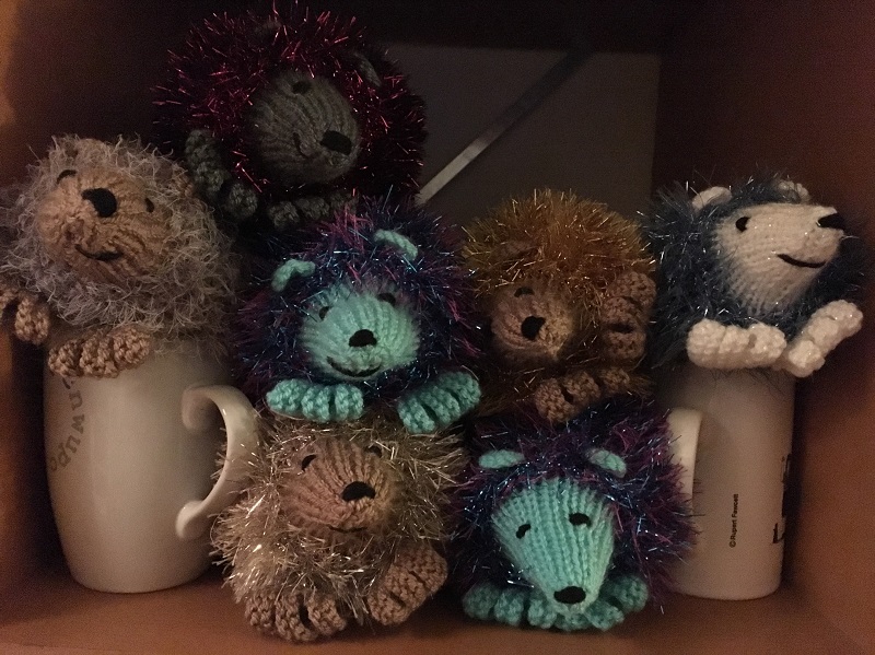 knitted hedgehogs are sold by the charity at fairs in winter and summer to generate income for the charity