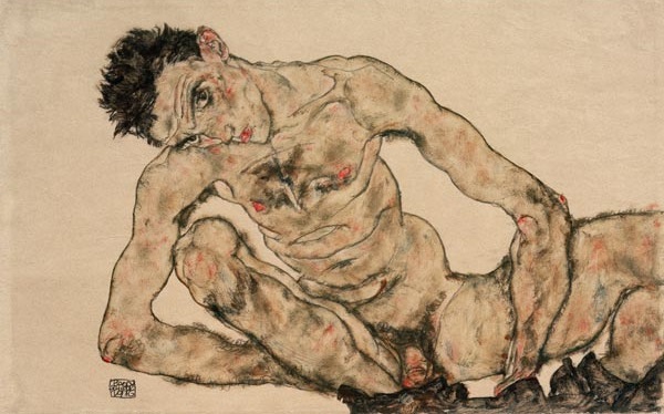nude self portrait by egon schiele, austrian impressionist painter