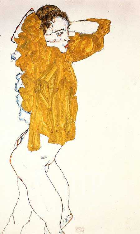 girl undressing by egon schiele, austrian impressionist painter