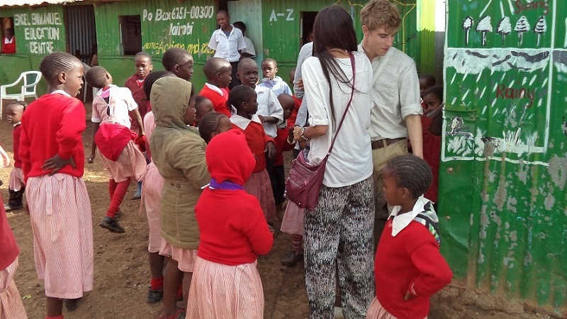 volunteers meet the pupils at Excel school in Ngando, an area within the Nairobi slums